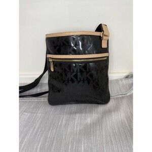 Michael Kors Glossy Black Crossbody Bag Black Patent Leather Gold Tone Hardware